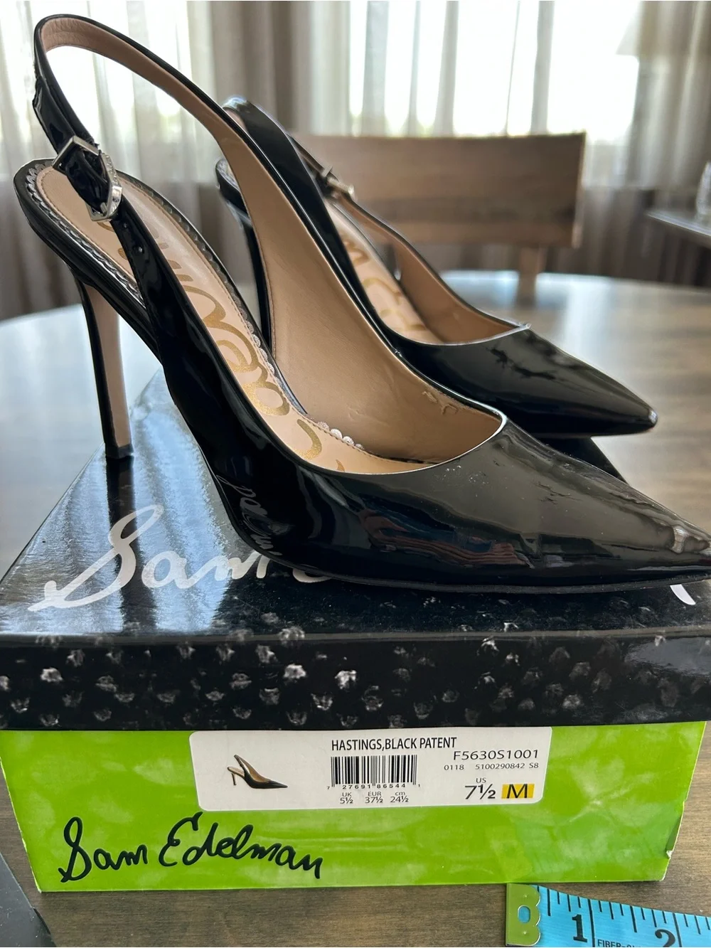 👠👠Sam Edelman Hastings Women's Black Patent Leather Slingback Pointed-Toe 👠